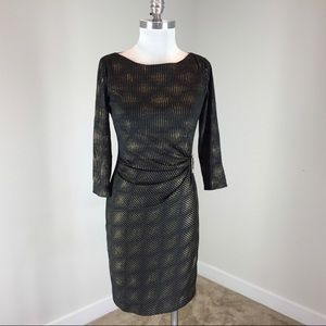 Tahari Black and Metallic Gold Dress